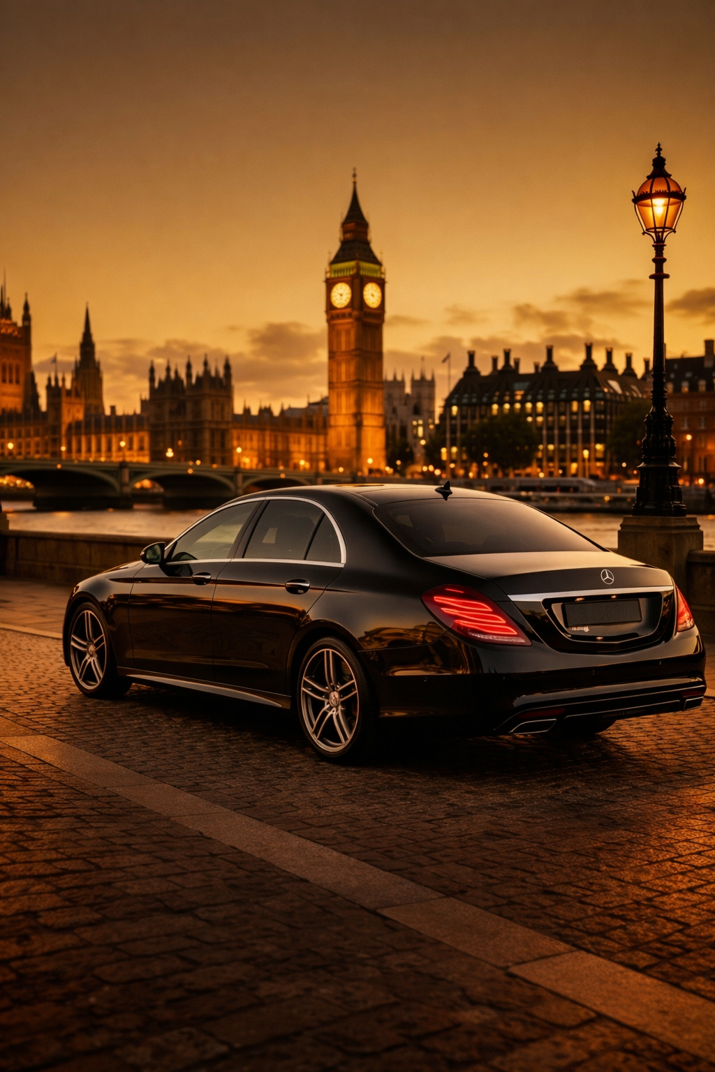 Black Mercedes in front of Westminister buildings during an afternoon time.